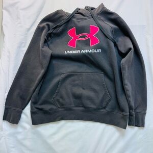 Under Armour Charcoal Hoodie with Vibrant Pink Logo Womens XL Front Pocket